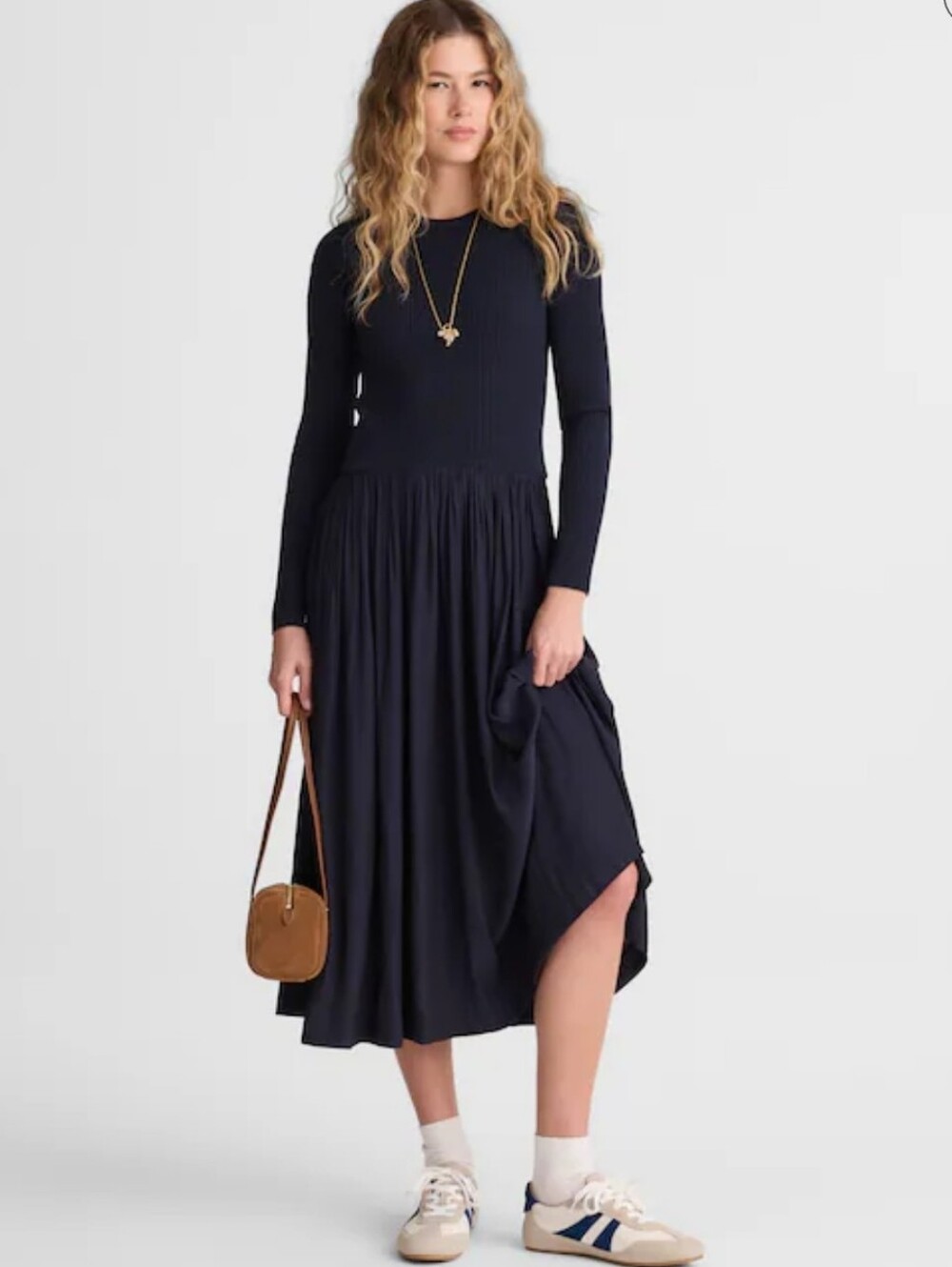 Madewell Ribbed Scoopneck Midi Dress - navy